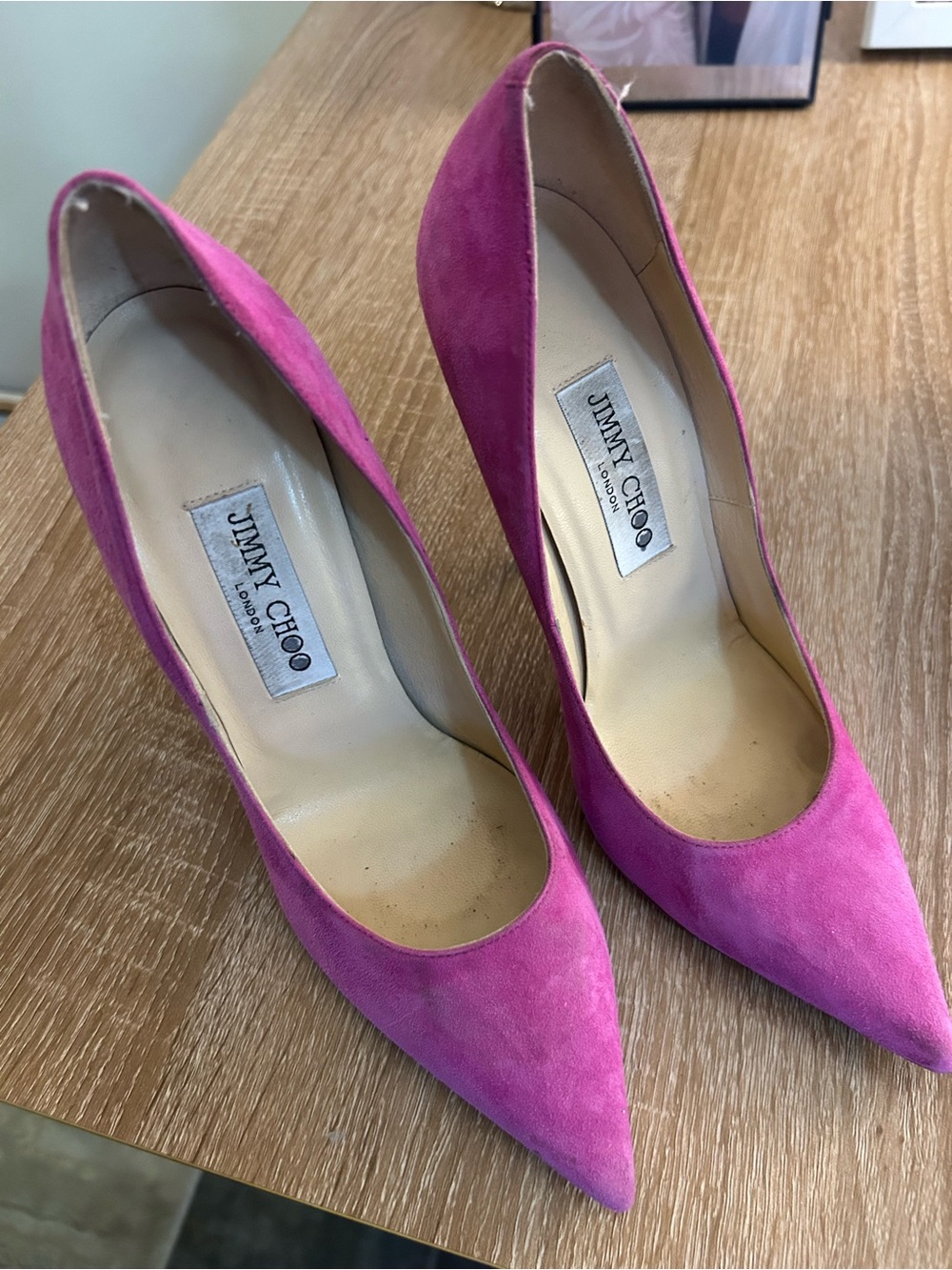 Jimmy Choo Hot Pink Suede Pointed-Toe Pumps